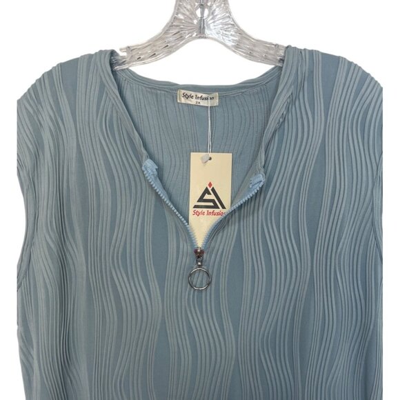 Style Infusion Textured Sleeveless Top Womens 2X Blue New Front Zipper - Picture 5 of 8
